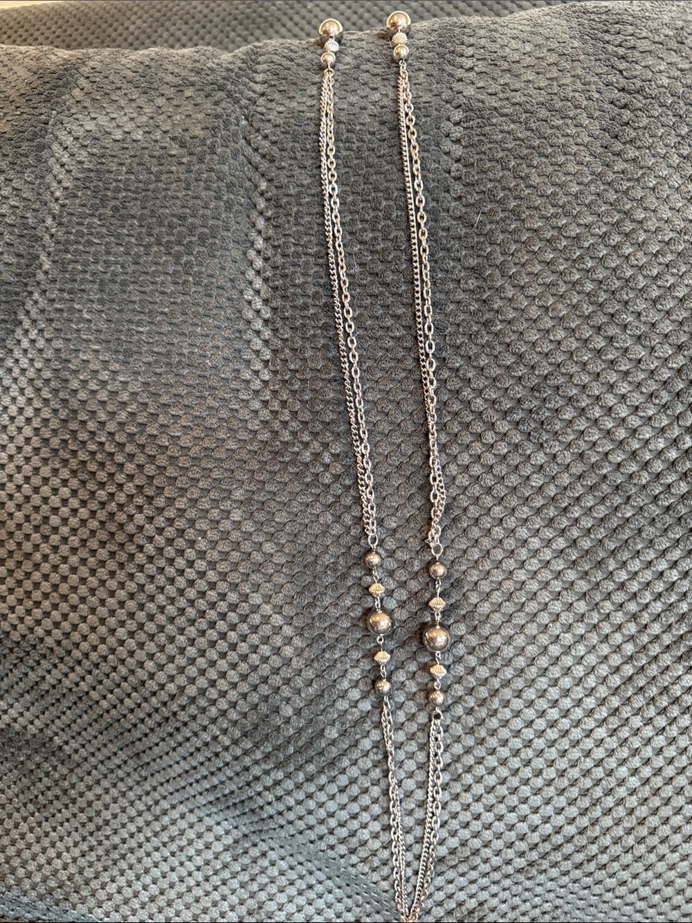 Silver Long Layered Bead Necklace - Women's Jewelry